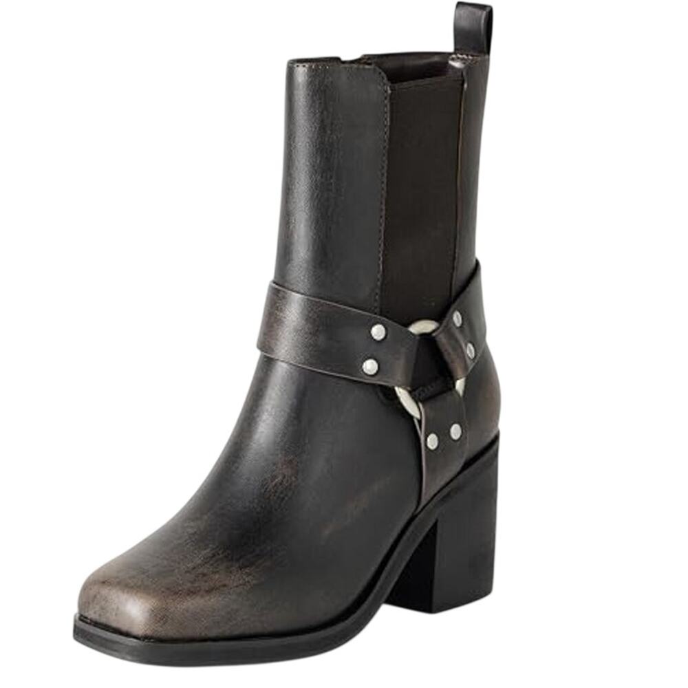 The Drop Womens Stevens Heeled Chelsea Boots US 7.5 Brown Distressed Cognac NWT